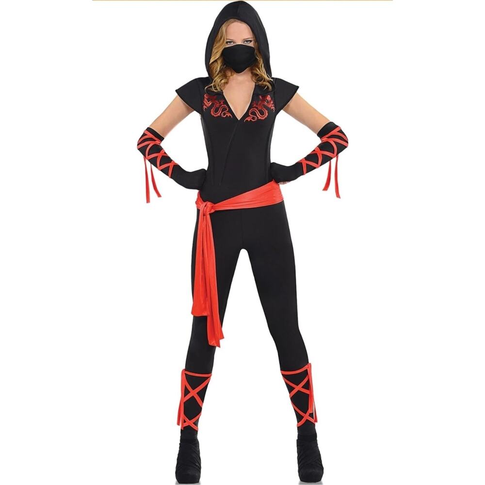 Super Sexy Deadly Ninja Halloween Costume Black & Red Dragons Women's M
